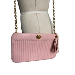 Vintage Anne Klein Calderon Pink Leather Gold Chain Crossbody Bag